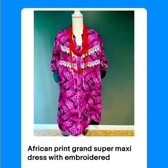 African print grand super maxi dress with embroidered - Picture 1 of 3
